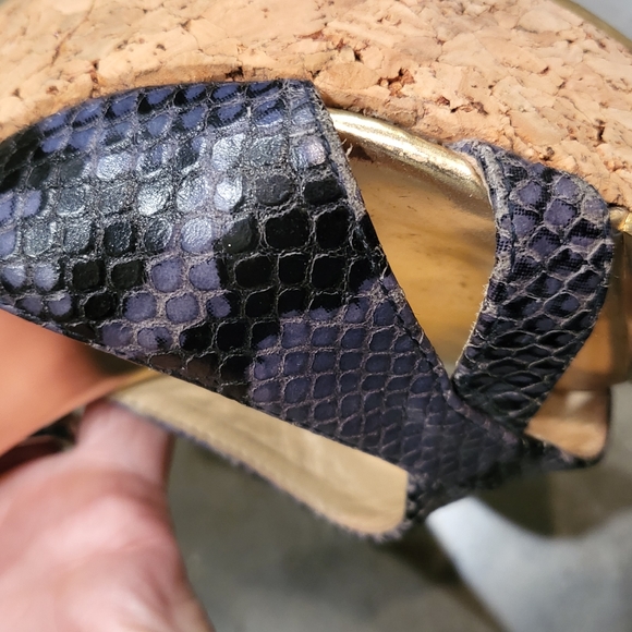 Jimmy Choo wedge cork heels gray snakeskin 38 1/2 7-7.5 sandals - Picture 9 of 16